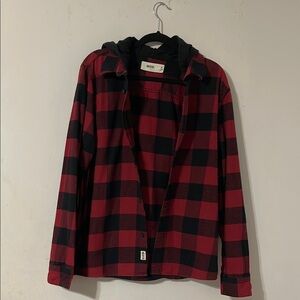 Hollister Red and Black Plaid Shirt Jacket